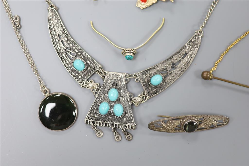 A ladys sterling and marcasite set manual wind wrist watch and other minor jewellery.